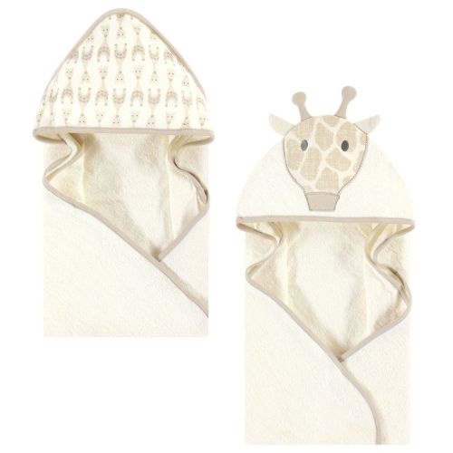 Hudson Baby Cotton Animal Face Hooded Towel, Modern Giraffe 2-piece, One Size
