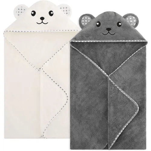 Baby Hooded Towel, 2 Pack Cotton Baby Towel Set, 31 X 31 Inch Super Soft Baby Bath Towel for Infants, Toddlers and Newborn (Panda)