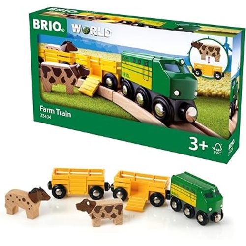 BRIO World Farm Train Set - 5-Piece FSC-Certified Accessories - Works with All Wooden Railway Sets - Includes Engine, Horse, Cow & Livestock Cars - Fun Play for Kids Ages 3 & Up