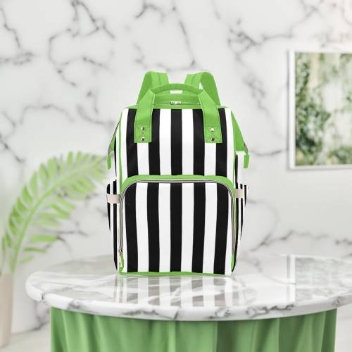 Goth Diaper Bag Backpack Insulated Travel Bottle Cooler Alt Black Green Striped Gothic Baby Shower Gift Ideas Moms Dads New Parents Newborn