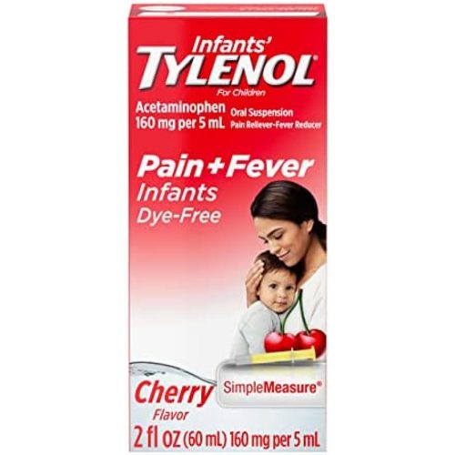Infants' Tylenol Liquid Medicine with Acetaminophen, Pain Plus Fever Relief, Dye-Free Cherry, 2 fl oz