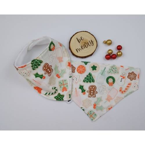 Christmas cookies matching baby bib and dog bandana,dog sibling set, matching dog and baby, dog bandana matches baby bib,child and dog match