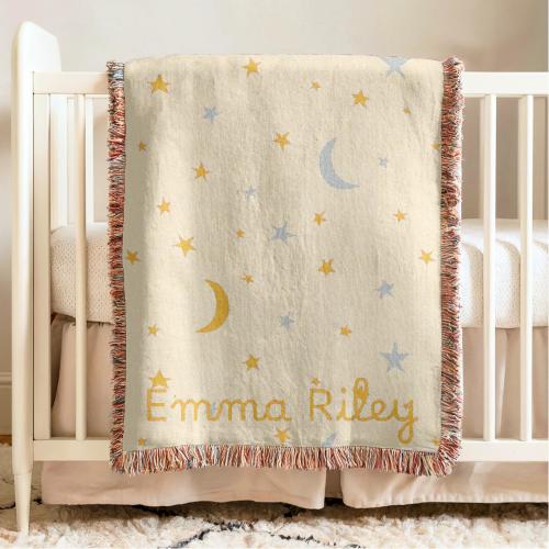 Personalized Baby Name Blanket Girls Stars And Moon Nursery Decoration First Middle Name Blanket Personal Baby Shower Gift Newborn Keepsake