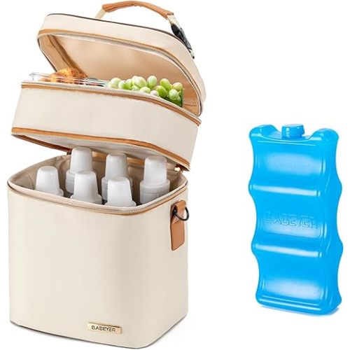 Breastmilk Cooler Bag with Ice Pack Fits 6 Baby Bottles Up to 9 Ounce