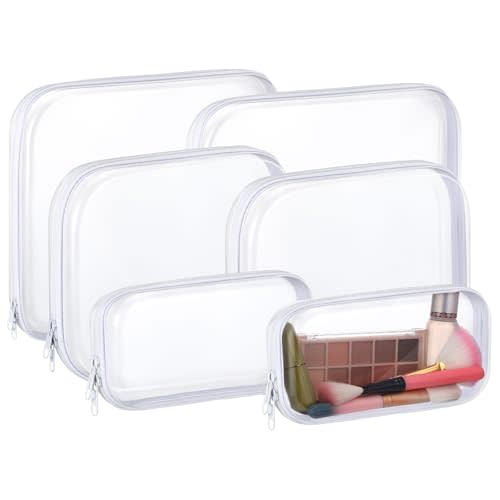 Hoolerry 6 Pcs Hard Clear Zipper Case Transparent Zipper Hard Pouch for Snacks Makeup Bag Plastic Cosmetic Bag Portable Travel Organizer for Makeup Storage(White,Big,Medium,Small)