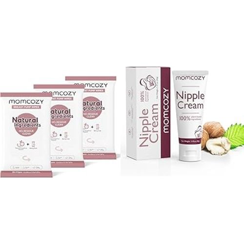 Momcozy Natural Breast Pump Wipes & Nipple Cream Bundle