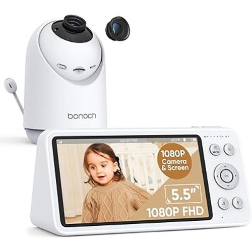 bonoch Baby Monitor No WiFi, 5.5" 1080p Video Baby Monitor with Camera and Audio, Motion&Sound Detect, Local Storage&Playback, 7800mAh Battery, 1800ft Range, 110° Wide-Angle Lens, Auto Night Vision - 1080p Monitor with 1 Camera