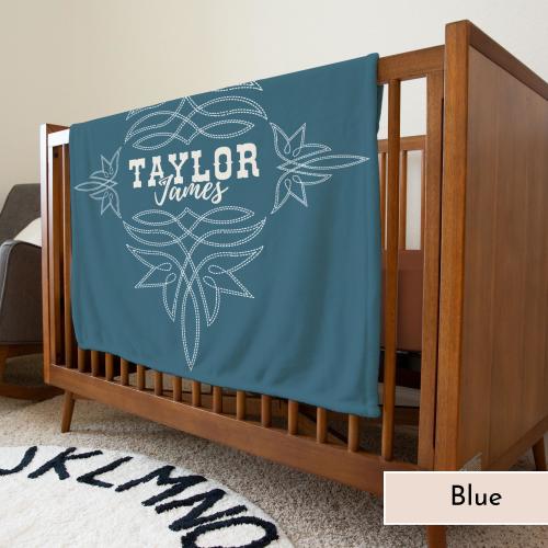 Personalized Western Cowboy Baby Blanket With Name, Custom Name Ranch Boot Stitch Nursery Theme Throw Blanket Décor,Shower Gift Newborn Girl