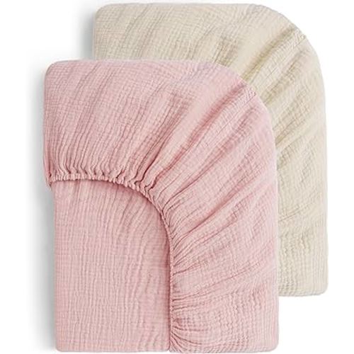 Yoofoss Muslin Crib Sheets for Boys Girls 100% Cotton Fitted Baby Crib Sheet 2 Pack Soft and Breathable for Standard Crib Mattress & Toddler Mattress 52"x28" Apricot&Pink
