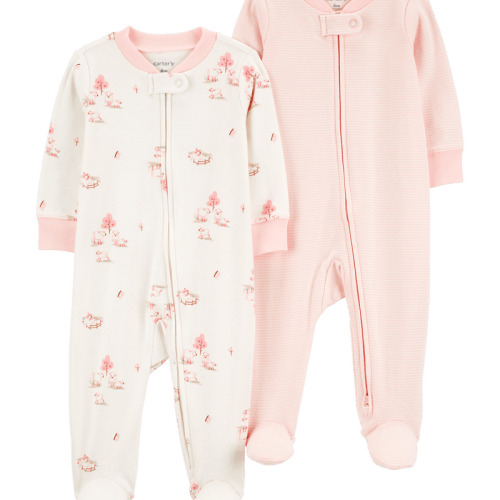 Pink Baby 2-Pack 2-Way Zip Cotton Sleepers | Carter’s Oshkosh Canada