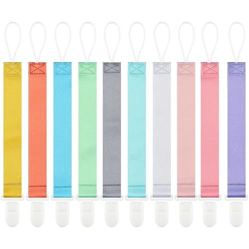 Neutral Pacifier Clips, 10 Pack Binkie Paci Holder for Boys and Girls Fits for Most Pacifiers, Teethers & Toys and Holiday Gift, Solid Color