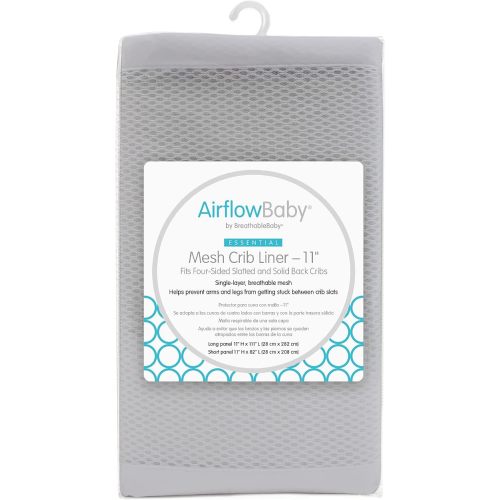 AirflowBaby Mesh Crib Liner for Full-Size Slatted Cribs, Lightweight 2mm Mesh Panels, Helps Reduce Slipping Through Crib Slats, Machine Washable, White, 11 inch (Pack of 1)