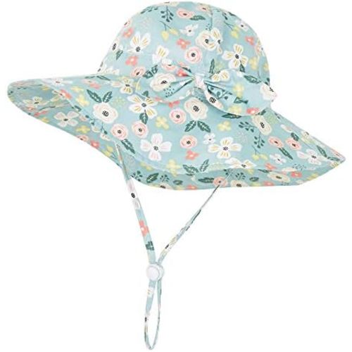 Baby Girl Sun Hat Summer Beach Hats with UPF 50+ Toddler Infant with Wide Brim Strap Outdoor Bucket Hat