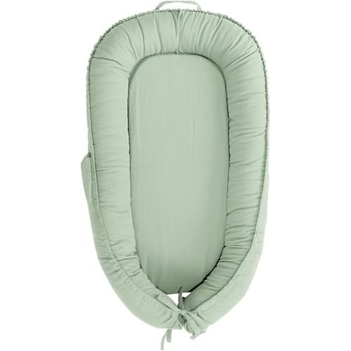 Infant Lounger, Baby Nest Cover for Baby Girls & Boys, Portable Baby Support Cushion, Newborn Essentials for Baby 0-12 Months, 100% Cotton Breathable, Travel Baby Lounger (Spring Green)