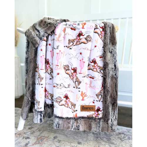 Western Baby Girl Blanket for Cowgirl Gift for Baby Girl Horse Blanket Western Nursery Decor for Cowgirl Bedding Soft Western Minky Blanket