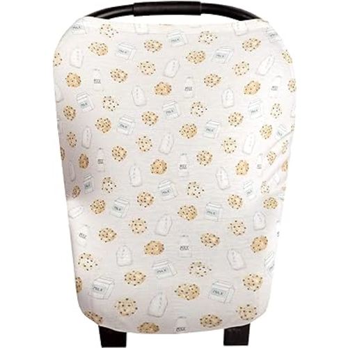 Baby Car Seat Cover Canopy and Nursing Cover Multi-Use Stretchy 5 in 1 Gift Cookies & Milk "Chip" by Copper Pearl