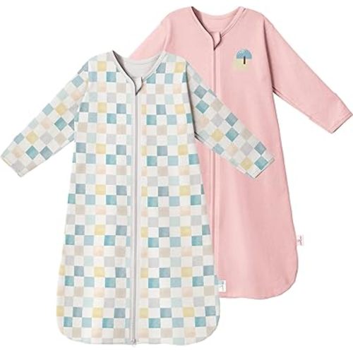 Long Sleeve Sleep Sack 6-12 Months - 100% Cotton Infant Sleep Sack with 2-Way Zipper - 0.5 Tog Wearable Blanket Baby - Lightweight Baby Sleep Sack 6-9 9-12 Months