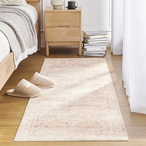 Pink Boho Runner Rugs for Hallway Kitchen Bathroom Washbale Non Slip Cute Bed Side Bedroom Floor Laundry Room Rug Runners,3x7