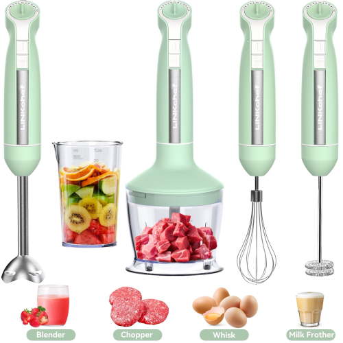 LINKChef Immersion Blender, 20-Speed 1000W 5-in-1 Immersion Hand Blender, Stick Blender with Turbo Mode, Baby Food Processor with Chopper, Blender for Kitchen with 600ml Beaker (Green)