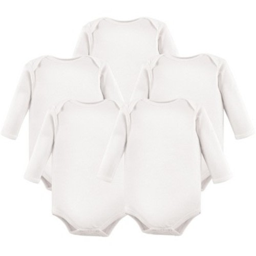 Hudson Baby Cotton Long-Sleeve Bodysuits 5pk, White, Size: 3-6 months