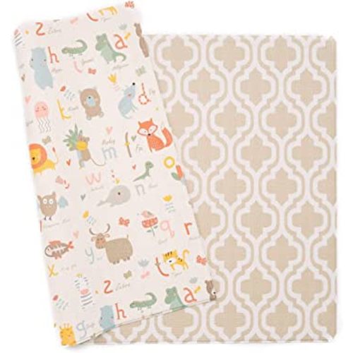 Baby Care Play Mat (Large, Moroccan - Beige) 82'' x 55'' Original One-Piece Reversible Rollable Waterproof Play Mat for Infants, Babies, Toddler, and Kids