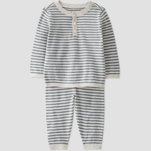 Little Planet by Carter’s Baby 2pc Striped Top and Bottom Set - Heather Gray, Size: 6M