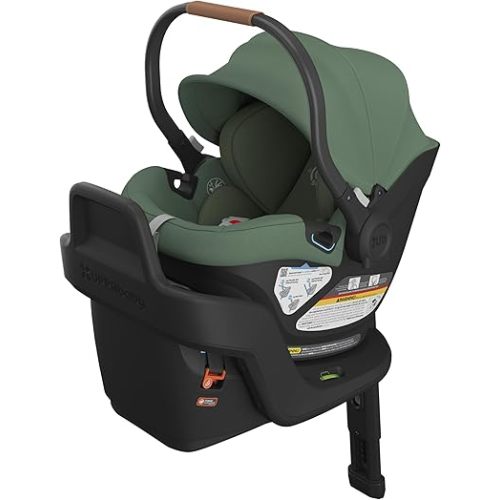 UPPAbaby Aria Lightweight Infant Car Seat/Just Under 6 lbs for Easy Portability/Base with Load Leg + Infant Insert Included/Direct Stroller Attachment/Gwen (Green/Saddle Leather)