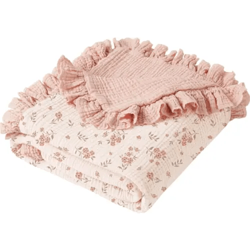 Konssy Flounce Muslin Baby Blankets, Cotton Crib Blanket for Baby Infant Toddler, Super Soft and Lightweight Nursery Blankets 40"x36" (Blossom)