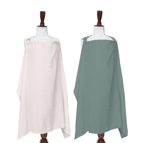 2 Pack Muslin Nursing Cover - Large 42x30 Inches Nursing Cover Up for Breastfeeding | Breast Feeding Covers for Women with 2 Pockets, Carry Bag, Muslin Cotton, Stylish & Comfortable Design