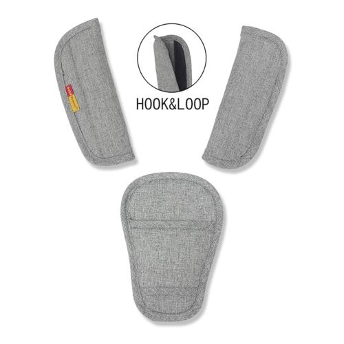 3 Pieces Baby Stroller Car Seat Strap Covers and Crotch Pad Combo Grey, Universal Soft Seat Belt Strap Covers for Newborns Infants Kids Child, Pushchair Seat Belt Covers
