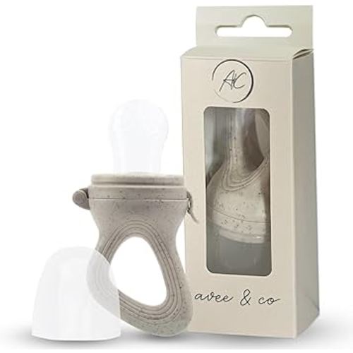 Avee & Co Silicone Teething Pacifier and Fresh Fruit Feeder, Baby Pacifier for Teething, Toddler Teething Toy (Beige)