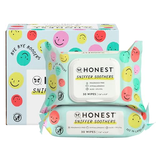 The Honest Company Plant-Based Snot Removing Wipes | Soothing Nose + Face Wipes with Aloe | Hypoallergenic for Sensitive Skin, EWG Verified | Fragrance Free, 60 Count