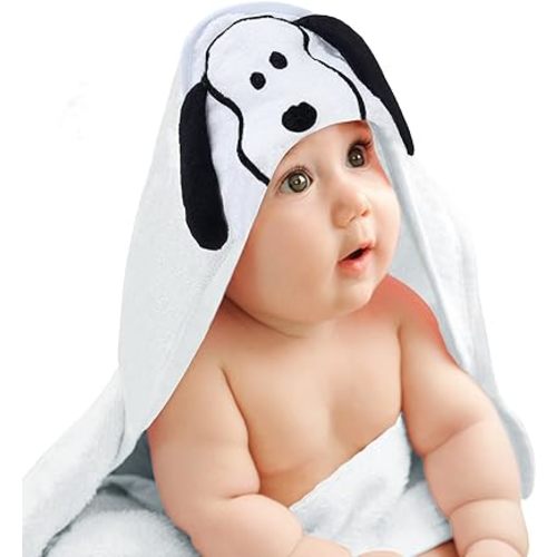 Lambs & Ivy Snoopy Baby/Infant Cotton Hooded Bath Towel - White