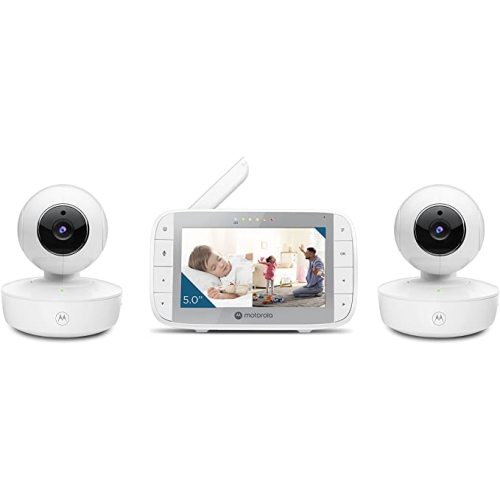 Motorola Baby Monitor VM36XL - Indoor Video with 2 Cameras, 480x272p, 1000ft Range, 2.4 GHz Wireless 5" Split Screen, 2-Way Audio, Remote Pan, Tilt, Zoom, Room Temp, Lullabies, Night Vision - 2 Cameras (2021 Model)