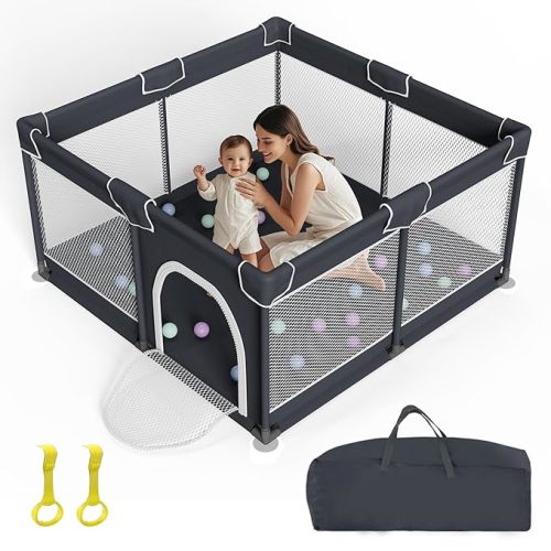 Playpen for Babies and Toddlers, Large Baby Playpen, Baby Playard, Indoor & Outdoor Play Pen, Sturdy Safety Play Yard with Soft Breathable Mesh(Black, 50x50 inches)