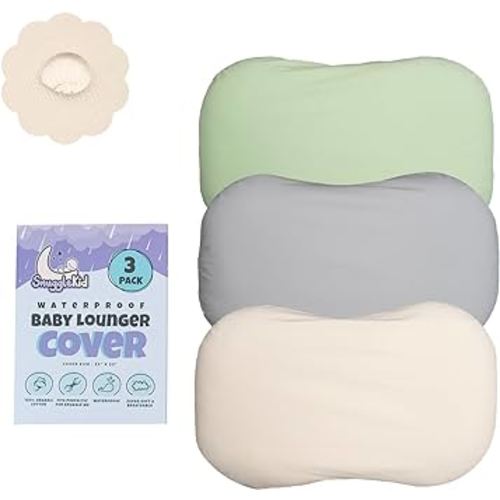 100% Waterproof Baby Lounger Cover - 2-Ply Organic Cotton Slipcovers Keep Your Lounger Clean & Your Baby Comfy - Machine Washable - (Lounger Not Included) - 3-Pack Includes Gray, Off-White & Sage
