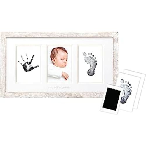 Pearhead My First Year Photo Moments Baby Picture Frame, Baby’s First Year Photo Frame, Newborn Handprint And Footprint Keepsake, Gender-Neutral Baby Milestone Nursery Décor, Distressed Wood
