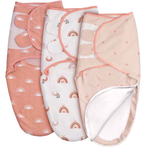 Gllquen Baby 3-Pack Swaddles with Zipper 0-3 Months Newborn Swaddle Sack, Wearable Blankets Wrap for Baby Girls Boys, Sunrise