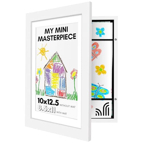 Americanflat 10x12.5 Kids Art Frame - Front Loading Picture Frames Hold 100 Artworks - Use as 8.5x11 Frame with Mat or Display 10x12.5 Artwork Without Mat - My Mini Masterpiece - White