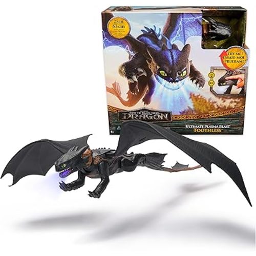 Dreamworks Dragons, How to Train Your Dragon, Ultimate Plasma Blast Toothless, 25” Wings with Lights & Sounds Action Figure, Kids Toys for Boys Ages 4 and up