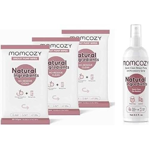 Momcozy Natural Breast Pump Wipes & Momcozy Breast Pump Cleaner Spray