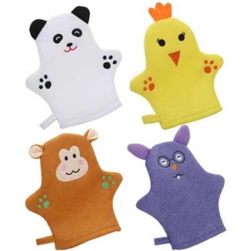 HERFIER 4Pcs Kids Bath Mitts Body Scrub Gloves Exfoliating Gloves SPA Gloves Bathing Foaming Gloves 8.65x6.48x0.39in