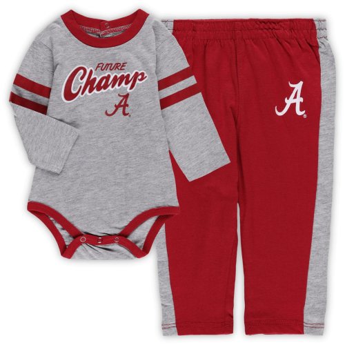 Newborn Heathered Gray/Crimson Alabama Crimson Tide Little Kicker Long Sleeve Bodysuit Sweatpan...