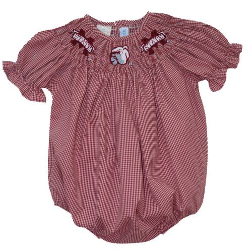 Mississippi State Smocked Maroon Gingham Short Sleeve Girls Bubble
