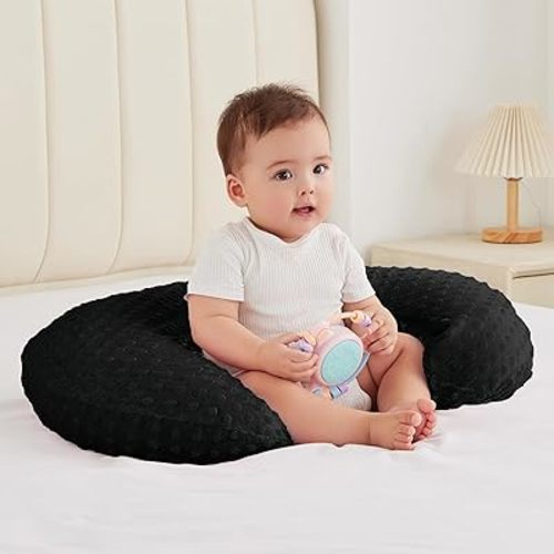 Nursing Pillow for Bottle and Breastfeeding, Ergonomic Comfort Nursing Essentials for Mom and Baby, Feeding Support Pillow with Removable Cover, Easier and Healthier Nursing (Black)