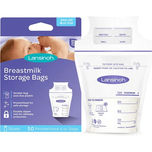 Lansinoh Breastmilk Storage Bags, 50 Count, 4 Ounce, Easy to Use Milk Storage Bags for Breastfeeding, Presterilized, Hygienically Doubled-Sealed, for Refrigeration and Freezing