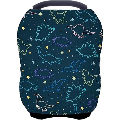 Car Seat Covers Canopy Cover - Multi-use Cover Carseat Canopy, Breathable Breastfeeding Cover, Car Seat Covers for Bbies, Boys & Girls Shower Gifts (Dark Blue Dinosaur)