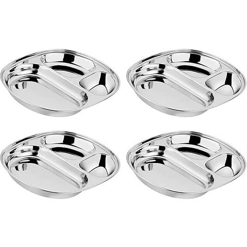 Ahimsa Stainless Steel Plates for Kids - Divided Plates for Toddlers, Pediatrician Designed, Non Toxic Toddler Plate, BPA Free & Dishwasher Safe (Set of 4)