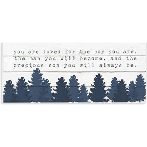 Stupell Industries You Are Loved For The Precious Son You Are Navy Blue Forest Wall Plaque Art Design By Artist Daphne Polselli, 7 x 17