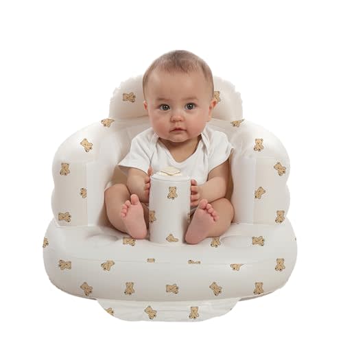 AGITVPS Inflatable Baby Seat for Babies 3-36 Months, Built in Air Pump Baby Chair Sit Me up Floor Seat for Baby, Bumbo Seat for Learning to Sit, Feeding, Camping (Bear Cub)